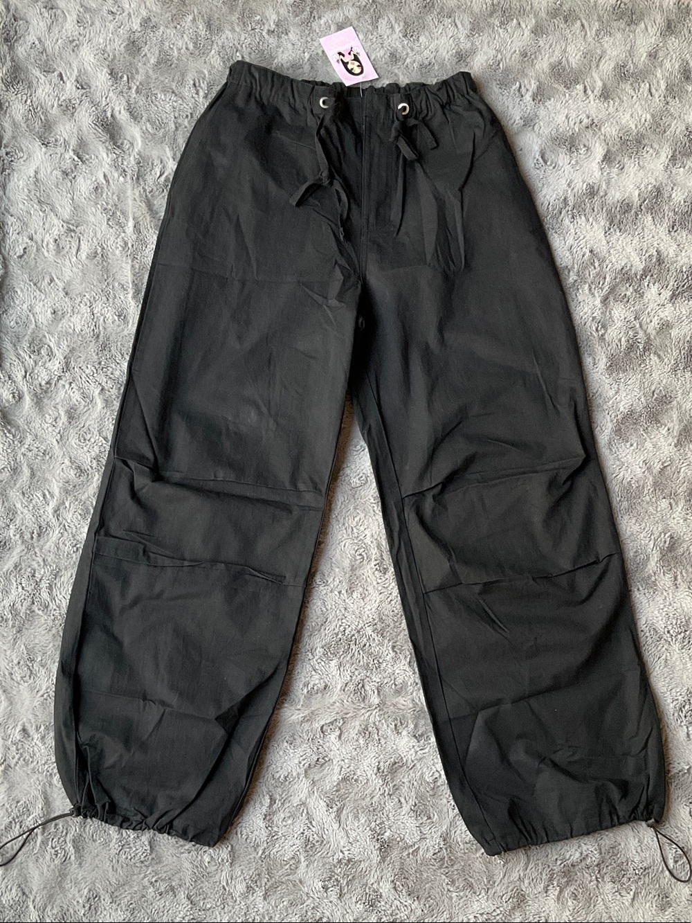 Black Drawstring Jogger parachute Pants with Elastic Cuff